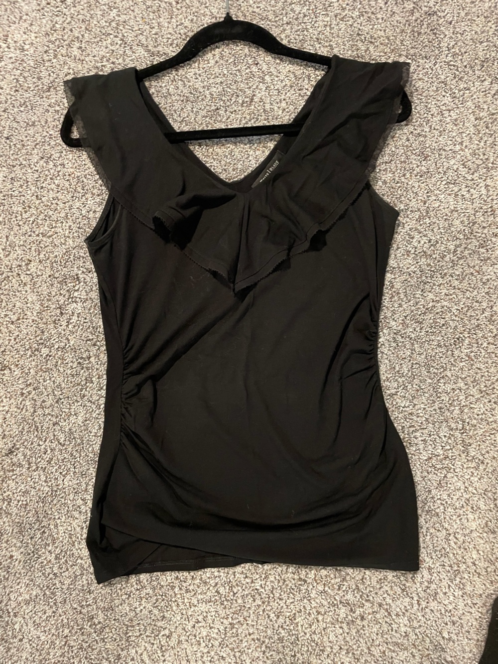 White House Black Market Black Ruffle V-Neck Tank
